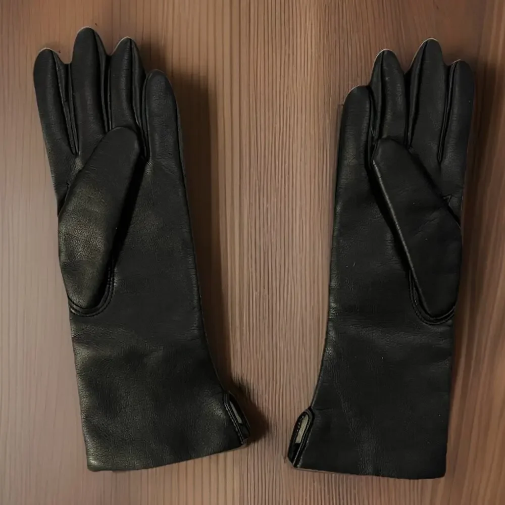 Vintage Fownes Leather Gloves Medium Black Lined Womens Driving Day Dress
